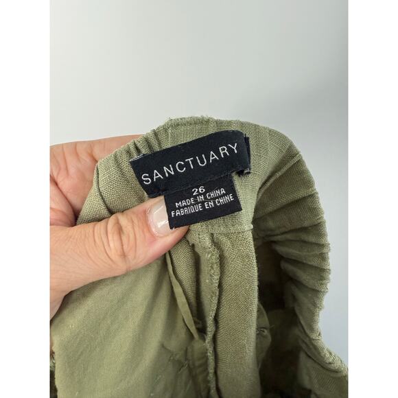 Sanctuary Anthropologie Hopper Straight Leg Cargo Pants Green 100% Linen Sz 26 - Picture 11 of 12